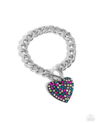 Enamored Elegance - Black - Colorful Rhinestone Encrusted Heart Paparazzi Toggle Bracelet