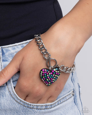 Enamored Elegance - Black - Colorful Rhinestone Encrusted Heart Paparazzi Toggle Bracelet