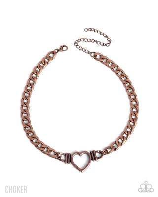 Heartfelt Hunch - Copper - Heart Curb Chain Paparazzi Choker Necklace