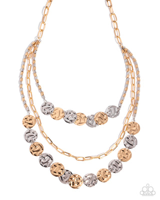 Decadent Discs - Multi - Mixed Metal Silver and Gold Disc Tiered Paparazzi Short Necklace