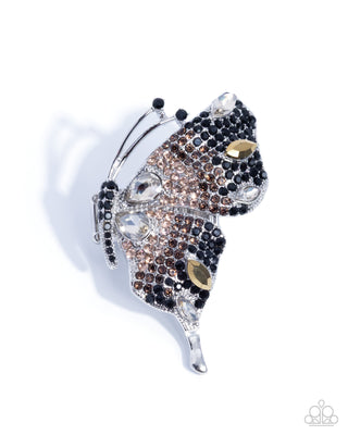 Fantastical Flutter - Black - Rhinestone Silver Oversized Butterfly Paparazzi Ring