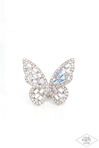 Flauntable Flutter - Multi - Iridescent Rhinestone Butterfly Paparazzi Ring - Black Diamond Exclusive