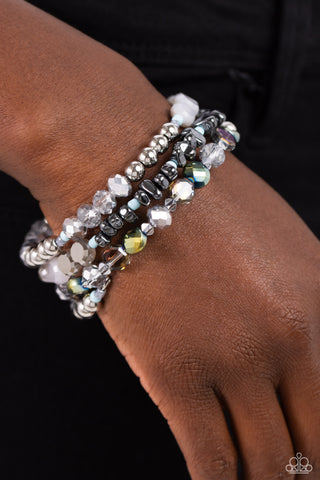 Impressive Infinity - Silver - Oil Spill Bead, Silver Pebble and Bead Paparazzi Coil Bracelet