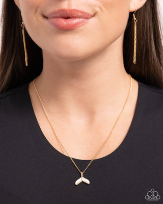 Mermaid Masterpiece - Gold - Seashell Mermaid Tail Paparazzi Short Necklace