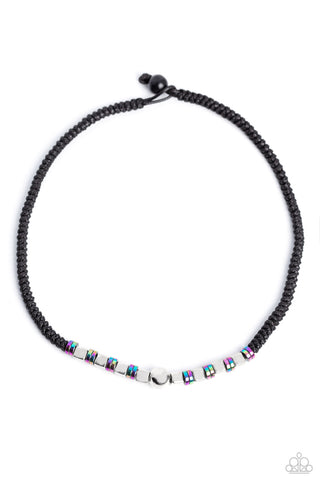 Oil Spill Orbit - Multi - Oil Spill and Silver Square Bead Cord Paparazzi Urban Necklace