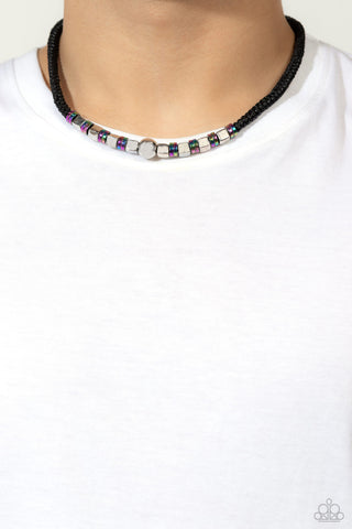 Oil Spill Orbit - Multi - Oil Spill and Silver Square Bead Cord Paparazzi Urban Necklace