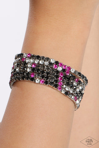 Rock Candy Range - Multi - Pink and Black Rhinestone Paparazzi Stretchy Bracelet - Pink Diamond Exclusive