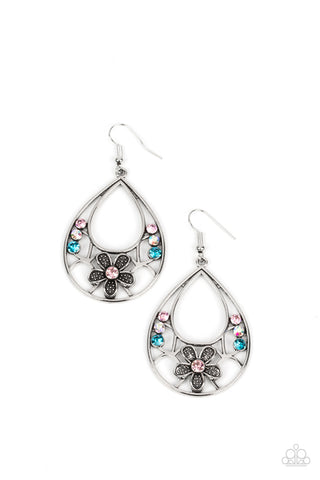 Meadow Marvel - Multi - Colorful Rhinestone Flower Paparazzi Fishhook Earrings