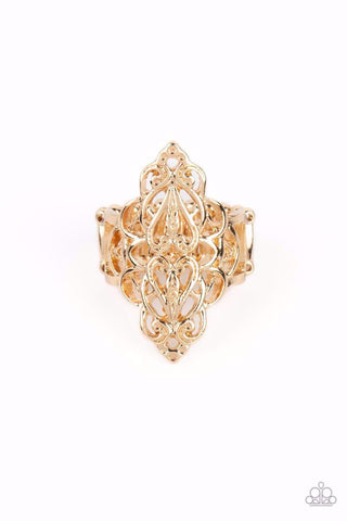 Curled Crown - Gold - Filigree Paparazzi Ring