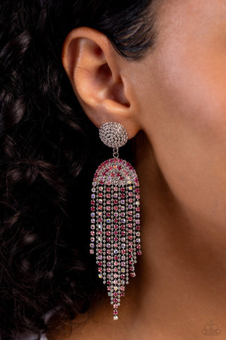 A Toast To You - Pink - Iridescent Rhinestone Silver Paparazzi Earrings