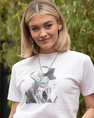 Sunflower Solstice - Blue - Turquoise Stone Silver Flower Paparazzi Short Necklace - Empire Diamond Exclusive