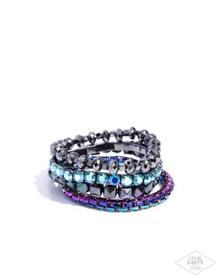Punk Pattern - Multi - Blue Oil Spill Gunmetal Paparazzi Stretchy Bracelet - Black Diamond Exclusive