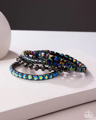 Punk Pattern - Multi - Blue Oil Spill Gunmetal Paparazzi Stretchy Bracelet - Black Diamond Exclusive
