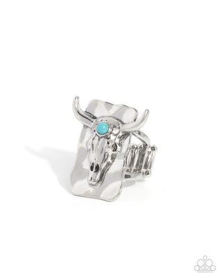 Continual Chic - Blue - Turquoise Stone Silver Longhorn Paparazzi Ring