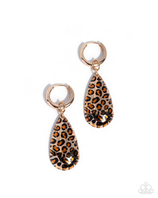 Caged Cheetah - Gold - Paparazzi Hinge Hoop Earrings
