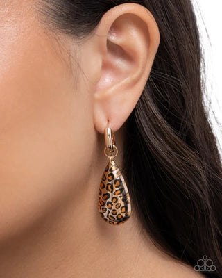 Caged Cheetah - Gold - Paparazzi Hinge Hoop Earrings