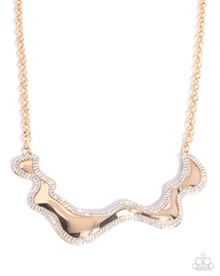 Wavy Wonder - Gold - White Rhinestone Paparazzi Short Necklace - February 2026 Gimme the Glitz Exclusive