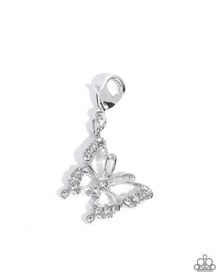 Fluttering Force white rhinestone butterfly Paparazzi rhodium-plated charm