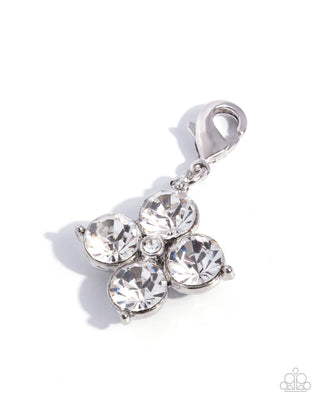 Serene Style four white gems surrounding a central white rhinestone Paparazzi rhodium-plated charm