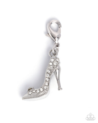 Forever Fairy Tale white rhinestone and gem high heel shoe Paparazzi rhodium-plated charm