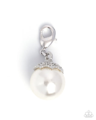 Pearl Push oversized glossy white pearl with ornamental cap Paparazzi rhodium-plated charm