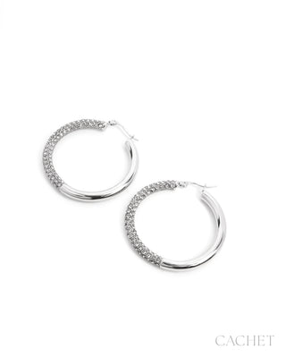 Attachante - Rhodium-Plated & Elevated Rhinestone Hoop Earrings - CACHET by Paparazzi