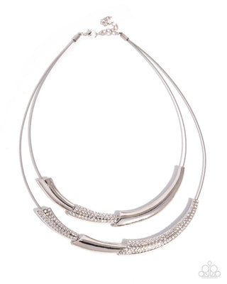 Abstract Actress silver chain and white rhinestone short necklace with matching earrings