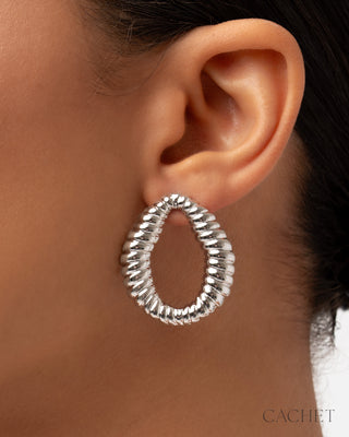 Tumulte - Rhodium-Plated Teardrop Post Earrings - CACHET by Paparazzi