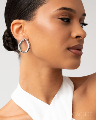 Tumulte - Rhodium-Plated Teardrop Post Earrings - CACHET by Paparazzi