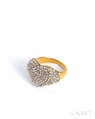 Idyllique - Size 8 - 18K Gold-Plated & Cubic Zirconia Heart Ring - CACHET by Paparazzi - Diamond Trip Exclusive