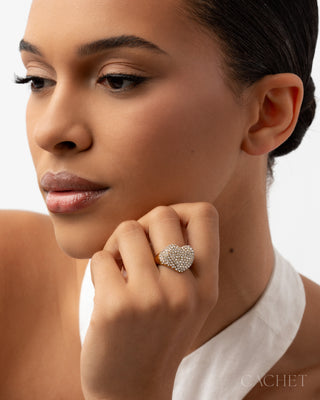 Idyllique - Size 8 - 18K Gold-Plated & Cubic Zirconia Heart Ring - CACHET by Paparazzi - Diamond Trip Exclusive