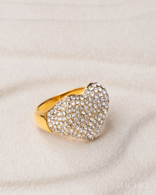 Idyllique - Size 8 - 18K Gold-Plated & Cubic Zirconia Heart Ring - CACHET by Paparazzi - Diamond Trip Exclusive
