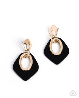 Fashionable Funk black and gold pentagon earrings product photo