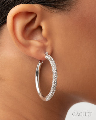 Attachante - Rhodium-Plated & Elevated Rhinestone Hoop Earrings - CACHET by Paparazzi