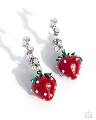 Strawberry Picnic - Red - Paparazzi Hoop Earrings - April 2026 Life of the Party Exclusive