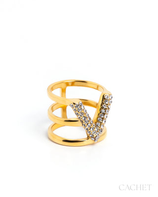 Affiné - Size 10 - 18K Gold-Plated & Elevated Rhinestone Ring - CACHET by Paparazzi