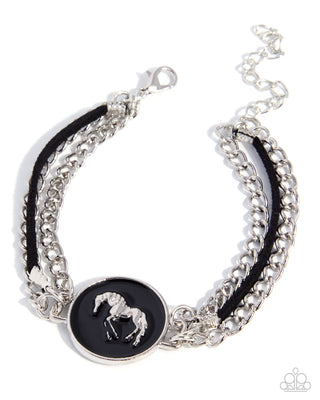 Western Roundup black suede and silver stallion bracelet product photo