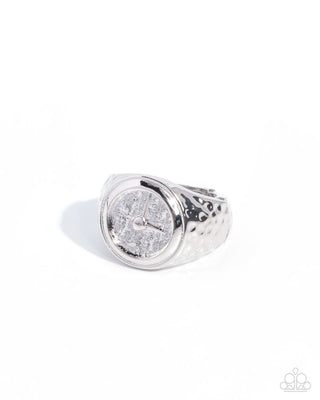 Compelling Clock textured silver watch-inspired stretch ring product photo