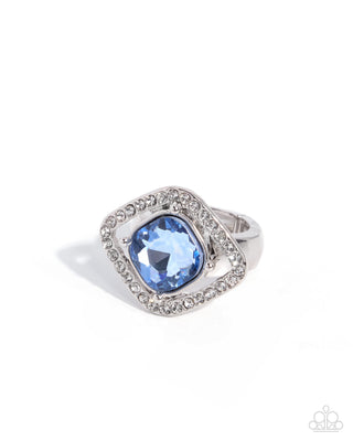 Momentous Magic blue asscher-cut gem and rhinestone silver ring, product view
