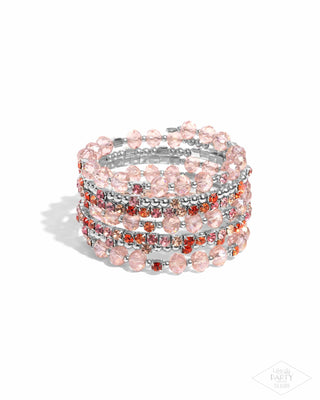 Sizzling Stack - Multi - Pink and Orange Rhinestone and Bead Paparazzi Coil Bracelet - Pink Diamond Exclusive