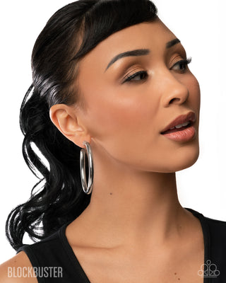 Curve Ball - Silver - High Sheen Paparazzi Hoop Earrings - Blockbuster