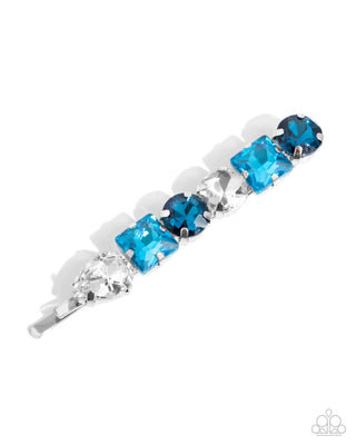 Emblazoned Elegance - Blue - and White Rhinestone Paparazzi Hair Pin