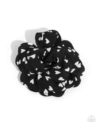 Cupids Garden - Black - White Heart Paparazzi Hair Bow