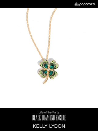 Four Leaf Fashion - Green - Rhinestone Encrusted Gold Clover St. Patrick's Day Paparazzi Short Necklace - Black Diamond Exclusive