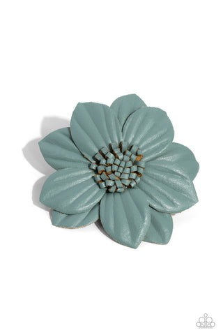 Cheer Up, Buttercup - Blue - Leather Flower Paparazzi Hair Clip
