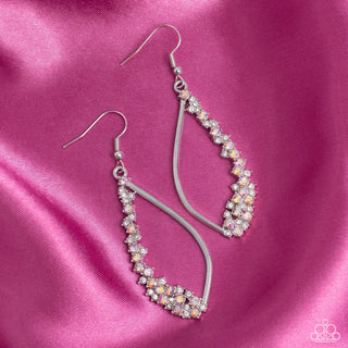 Sparkly Side Effects - Multi - Rhinestone Encrusted Warped Silver Teardrop Paparazzi Fishhook Earrings