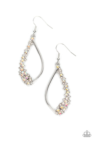 Sparkly Side Effects - Multi - Rhinestone Encrusted Warped Silver Teardrop Paparazzi Fishhook Earrings