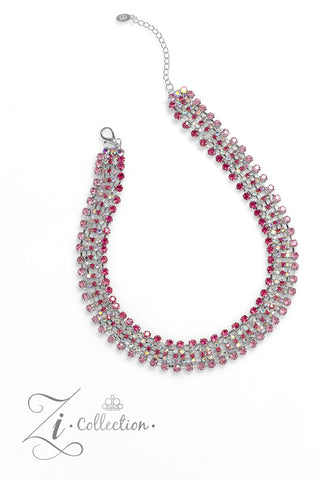 Flirtatious - 2023 Zi Collection - Pink and Iridescent Rhinestone Paparazzi Short Statement Necklace