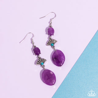 Creative Cascade - Purple - Amethyst and Turquoise Stone Silver Fan Paparazzi Fishhook Earrings