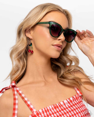 Cherry Cameo - Red - Rhinestone Fruit Paparazzi Fishhook Earrings